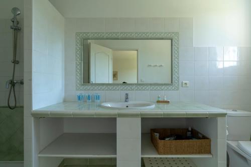 une salle de bain avec un lavabo et un miroir dans l'établissement Villa Indigo, à Saint-Rémy-de-Provence