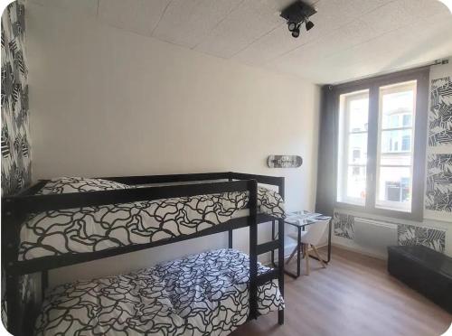 une chambre avec deux lits superposés et une fenêtre dans l'établissement Appartement plein centre ville place des vosges, à Épinal