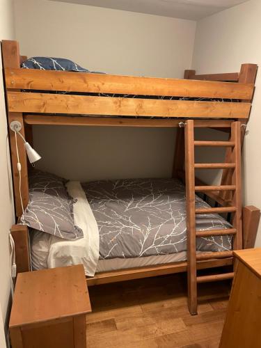 a bunk bed in a room with a ladder at Casa Del Mila Oro Condo in Osoyoos