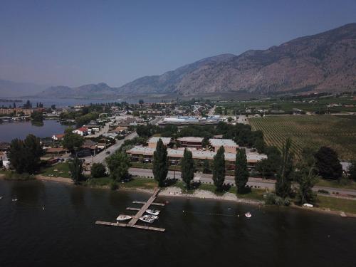 an aerial view of a town on a river at Casa Del Mila Oro Condo in Osoyoos