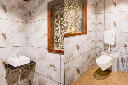 two pictures of a bathroom with a toilet and a sink at Super Collection O Ghodbunder Road Formerly Sanwith Residency in Sasupāda
