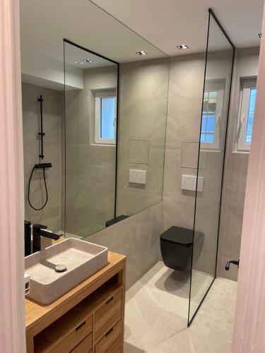 une salle de bain avec un lavabo et une douche en verre dans l'établissement Augusta Palace - T3 **** 74m² - 150m Croisette, à Cannes