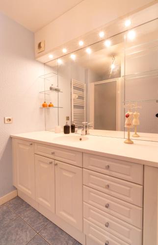 une salle de bain avec un lavabo et un miroir dans l'établissement Emplacement idéal, Garage privé, Lumineux, à Rennes