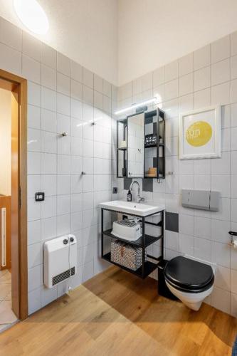 a bathroom with a toilet and a sink at Ferienhaus Waldhaus in Grafenau