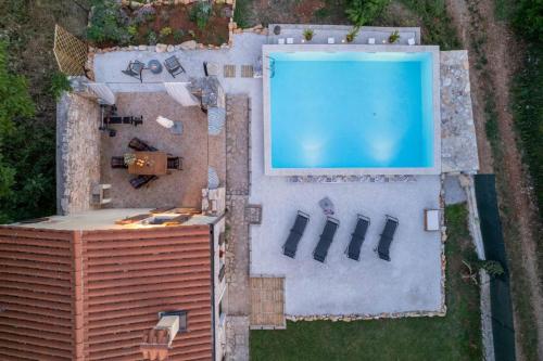 an overhead view of a swimming pool next to a house at Holiday House with Private Pool Villa Ladybug in Milotski Breg