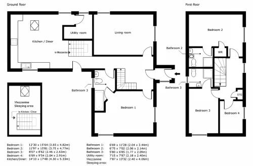 a black and white floor plan of a house at Jacobite Lodge by The House of Danu in Kingussie