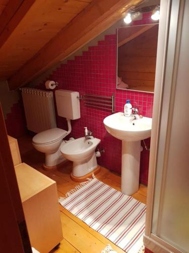 un bagno con un water e un lavandino di Castoro holiday a Torgnon