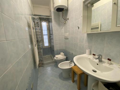a bathroom with a sink and a toilet at Porta Romana - Bright Studio 350m from M3 in Milan