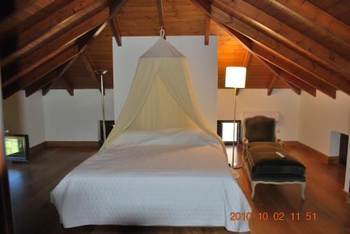 a bedroom with a bed with a canopy at Yialenia Estate in Rikia