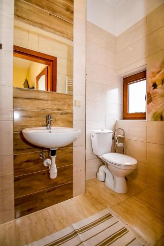 a bathroom with a sink and a toilet at U Pawlikowskich in Poronin