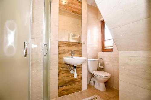 a bathroom with a toilet and a sink at U Pawlikowskich in Poronin