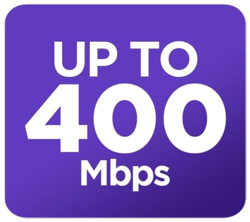 a purple sign that says up to mbps at 1 AC BR House 400mbps, Netflix,Parking,Massager,Cook in Rodriguez