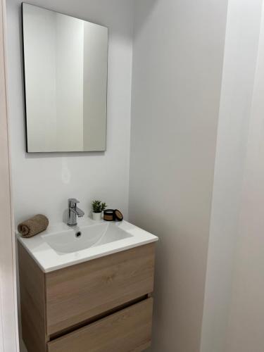 a bathroom with a white sink and a mirror at Luxury Duplex near Expo 12 & ING Arena & Atomium in Wemmel
