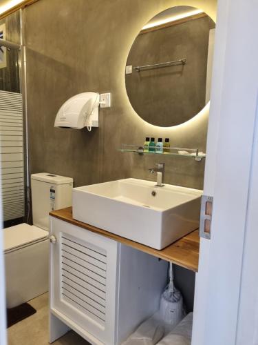 a bathroom with a white sink and a mirror at Sisila rest in Gampola