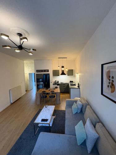 un salon avec un canapé et une table dans l'établissement T3 hypercentre proche gare, à Bourgoin-Jallieu