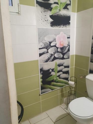 a bathroom with a toilet and a picture on the wall at Hameau de Soissons in Billy-sur-Aisne