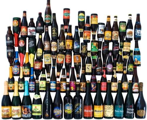 a large group of bottles of beer on a wall at Gite 1815 avec sauna privatif in Braine-lʼAlleud