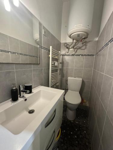 une salle de bain avec un lavabo blanc et des toilettes dans l'établissement Estudio 20 m2, à Nice