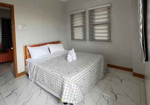 a bedroom with a bed with a white comforter at Mgf Franz Pension House in Bogo