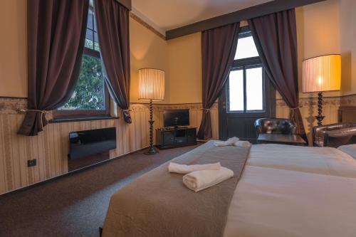 Postel nebo postele na pokoji v ubytování Hotel Lovecký zámeček Orion