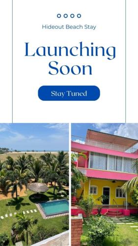 a collage of three photos of a beach stay and a beach house at Hideout beach stay in Kūvattūr