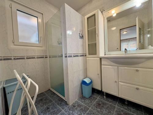 une salle de bain avec une douche, un lavabo et un miroir dans l'établissement Maison 3 pièces 4 couchages Saint Pierre d'Oléron SPO000-517, à Saint-Pierre-dʼOléron