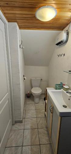 a bathroom with a toilet and a sink at Tranquillo avec piscine privée in Istres
