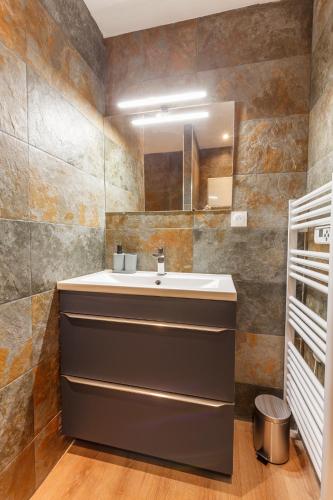 une salle de bain avec un lavabo et un miroir dans l'établissement Daumas 4 - Charme & Elégance, à Toulon