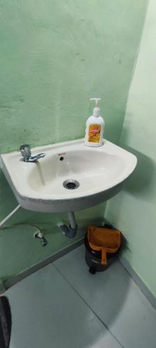 a bathroom sink with a bottle of soap on it at OTP holiday homes in Kīhīm