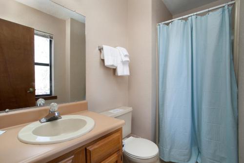 a bathroom with a sink and a toilet and a shower at Cozy Smoky Mountain Escape w/ Private Deck & Community Pool in Pigeon Forge