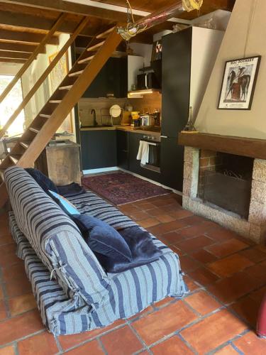 d'un salon avec un canapé et une cheminée. dans l'établissement Appartement cosy Vico, à Vico