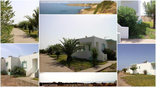 a collage of pictures of houses and a beach at Notos Villas in Frangokastello