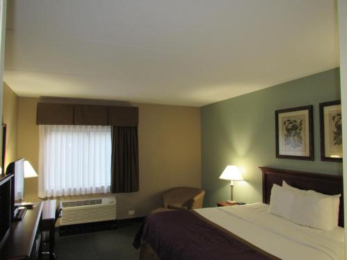 a hotel room with a bed and a window at Bay Mountain Inn Cherokee Smoky Mountains in Cherokee