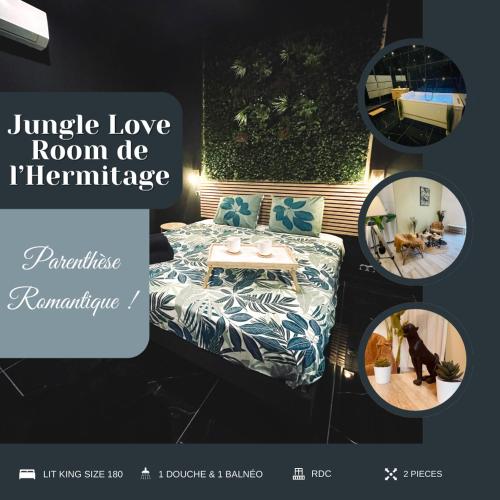 Cartel de una habitación con cama y mesa en Jungle Love Room de l Hermitage, en Tournon-sur-Rhône