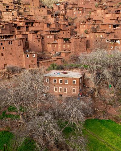 an aerial view of a village with brick buildings at Gite Megdaz in Megdaz