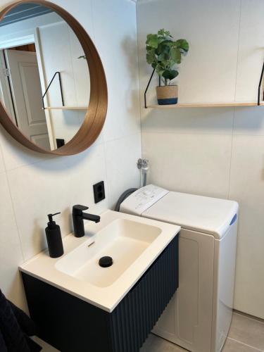 un bagno con lavandino e specchio di Newly renovated cabin near Ål city center, mountains & ski resort a Liagardane