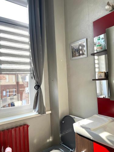 une salle de bain avec toilettes et fenêtre dans l'établissement Coquelicot, à Armentières