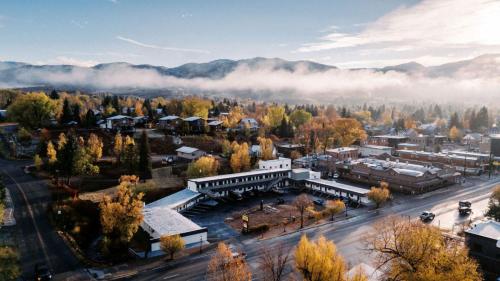 an aerial view of a town in the mountains at Western Lodge in Steamboat Springs