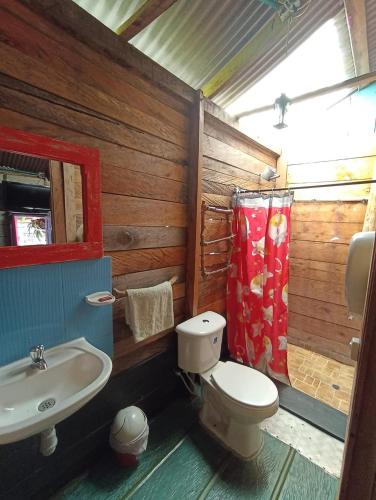 a bathroom with a toilet and a sink at Hotel y Estadero Los Colores in Pajarito