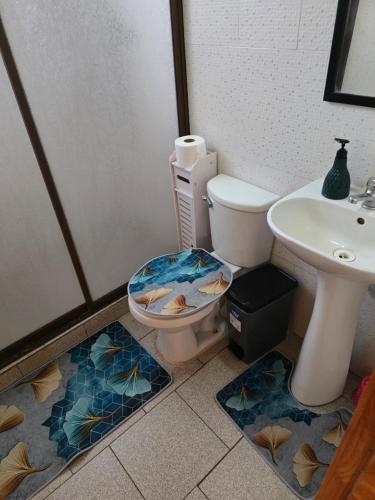 ein Badezimmer mit Toilette und Waschbecken in der Unterkunft Mika's House 2 in Hanga Roa