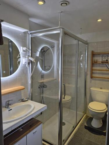 une salle de bain avec une douche, des toilettes et un lavabo dans l'établissement Villa Provençale avec Jardin et Piscine Privée à Beaumes-de-Venise, à Beaumes-de-Venise