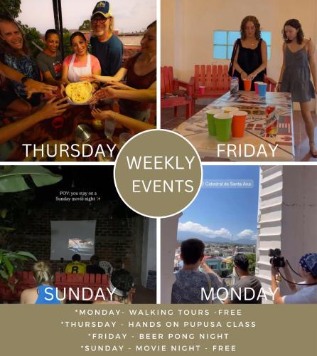 a collage of photos of people celebrating holidays at Urban Nest Hostel in Santa Ana