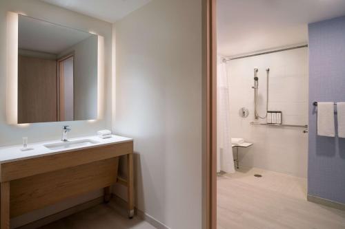 デルレイビーチにあるHyatt Place Delray Beachの洗面台とシャワー付きのバスルーム
