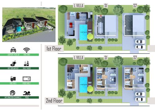 a set of floor plans of a house at Villa Rajapruek Private Villa 3 houses combine near Airport in Chiang Mai