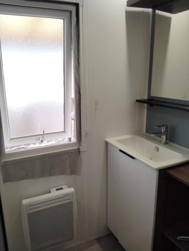 une salle de bain avec un lavabo et une fenêtre dans l'établissement Mobil-home 
