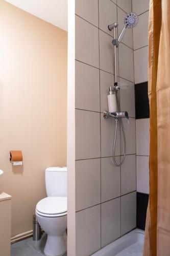 une salle de bain avec toilettes et douche dans l'établissement Le Jaude, T2 rénové Centre ville I WIFI Confort et cosy, à Clermont-Ferrand