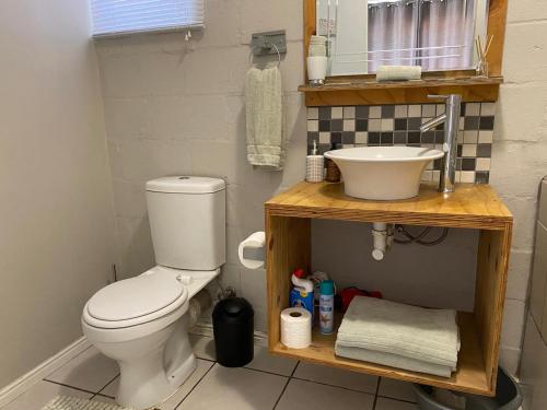 a bathroom with a toilet and a sink at Willows Curve in Somerset West