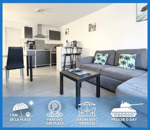 La brise marine apt rdc maison cour fermée parking et terrasse à 800 m plage Omaha beach avec table de ping pong proche Port en Bessin