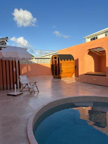 a swimming pool on the roof of a building at Pacific Sun Bargara in Bargara