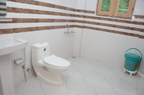 a bathroom with a toilet and a sink at Perfect Home for Stay in Jibhi